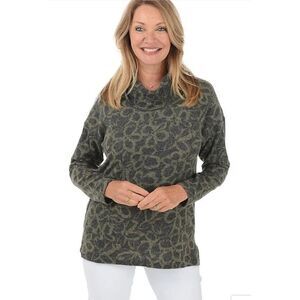Tribal Women's‎ XL Cowl Neck Long Sleeve Floral Sweater Gray and Black Fleece